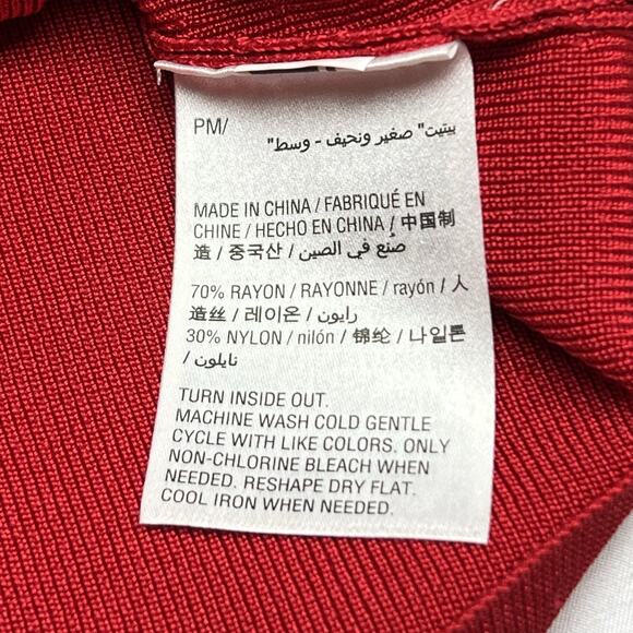 INC Red Knit Sweater Rhinestones & Beads Down Cold Shoulder Sleeve Size PM - Picture 7 of 9